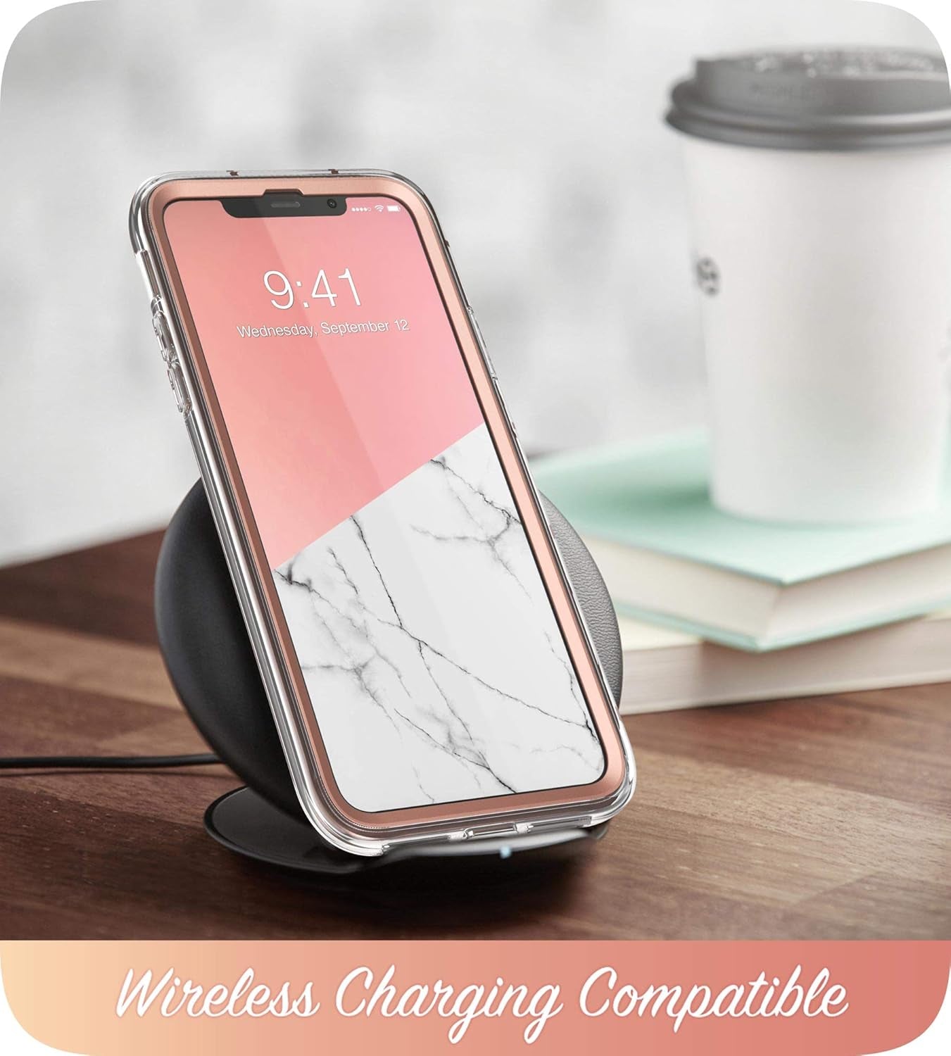 Cosmo Series Slim Full-Body Protective Case with Built-In Screen Protector for iPhone 11 Pro Max (Marble)