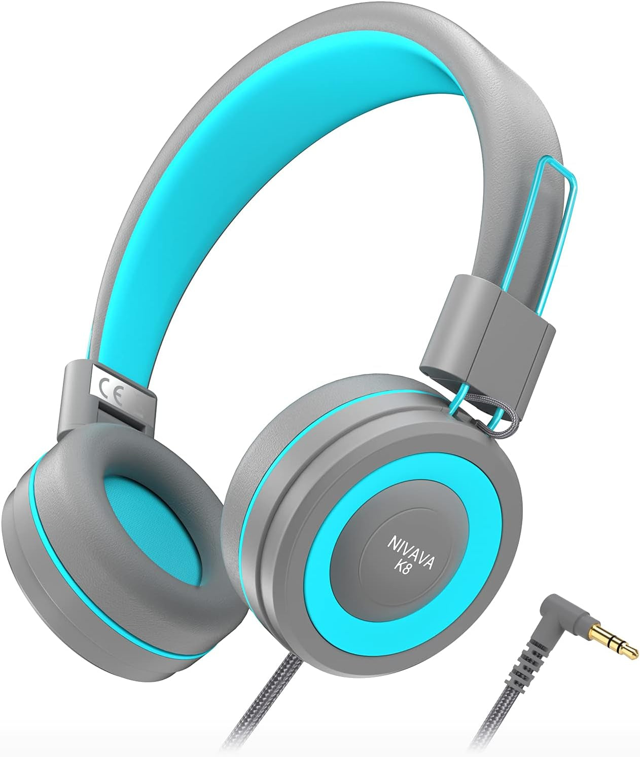K8 Wired Headphones for Kids with Adjustable Headband and 3.5mm Jack - Foldable On-Ear Headset for School, Travel, and Compatible with Kindle, Tablets, and Cellphones (Dark Gray)