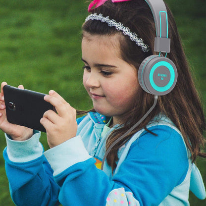 K8 Wired Headphones for Kids with Adjustable Headband and 3.5mm Jack - Foldable On-Ear Headset for School, Travel, and Compatible with Kindle, Tablets, and Cellphones (Dark Gray)