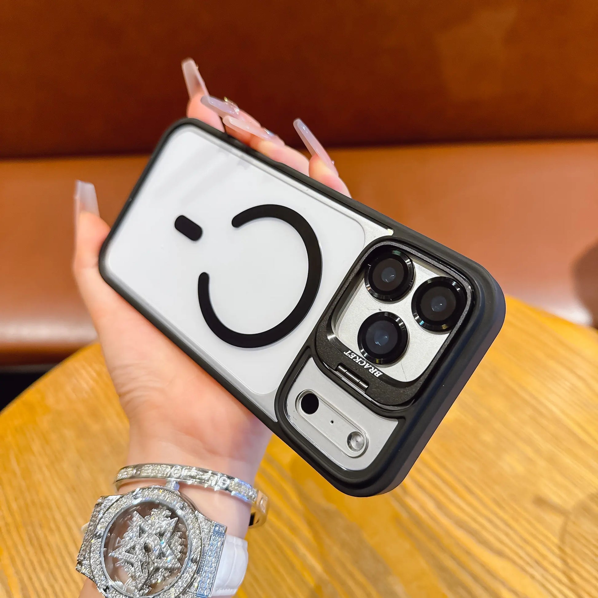 iPhone 17 Pro Max/16/15/13/12 Protective Case - Transparent Bracket, Military-Grade Shockproof and Wear-Resistant Design with Built-In Camera Holder