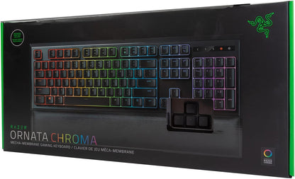 Ornata Chroma Gaming Keyboard with Hybrid Mechanical Key Switches, Customizable RGB Lighting, Individually Backlit Keys, Detachable Wrist Rest, and Programmable Macros