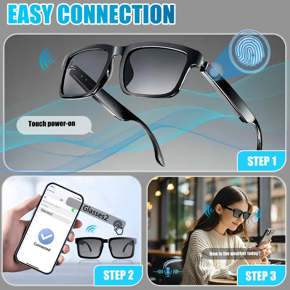 Premium Bluetooth Audio Smart Glasses with Touch and Voice Control, UV Protection, and Hands-Free Calling - Ideal for Driving, Hiking, and Business Use