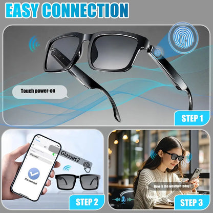 Premium Bluetooth Audio Smart Glasses with Touch and Voice Control, UV Protection, and Hands-Free Calling - Ideal for Driving, Hiking, and Business Use