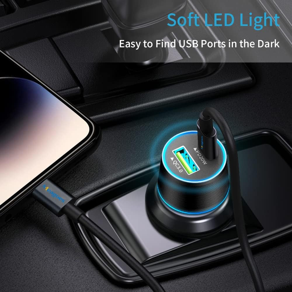 20W USB-C Car Charger with PD Rapid Charging Adapter and MFi Certified Type C to Lightning Cable (3-3.3Ft) - Compatible with Apple iPhone 14 Pro Max/14 Pro/14 Plus/14/13/12/Mini/11/Xs/Xr/X/8 Plus/SE 3