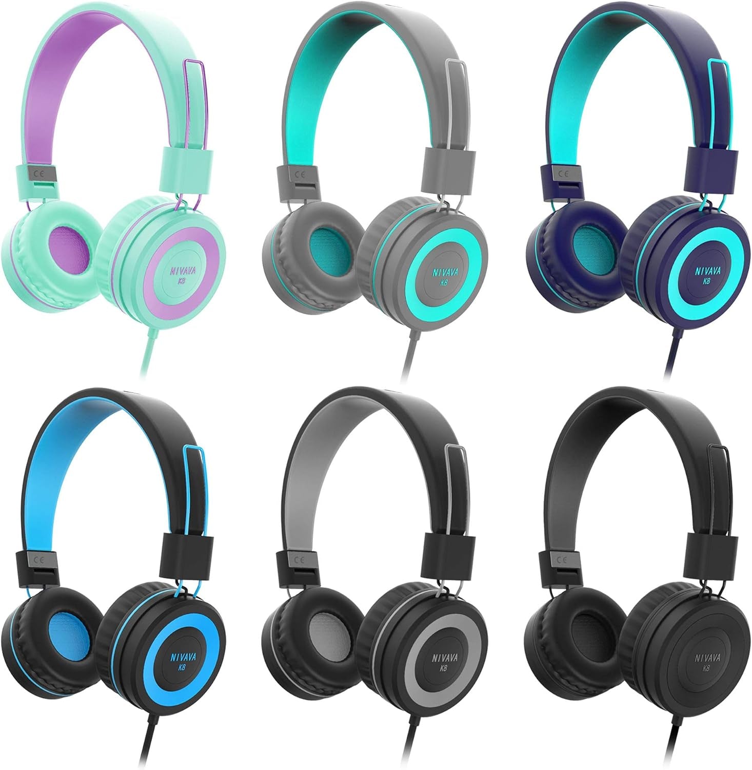K8 Wired Headphones for Kids with Adjustable Headband and 3.5mm Jack - Foldable On-Ear Headset for School, Travel, and Compatible with Kindle, Tablets, and Cellphones (Dark Gray)