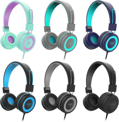 K8 Wired Headphones for Kids with Adjustable Headband and 3.5mm Jack - Foldable On-Ear Headset for School, Travel, and Compatible with Kindle, Tablets, and Cellphones (Dark Gray)