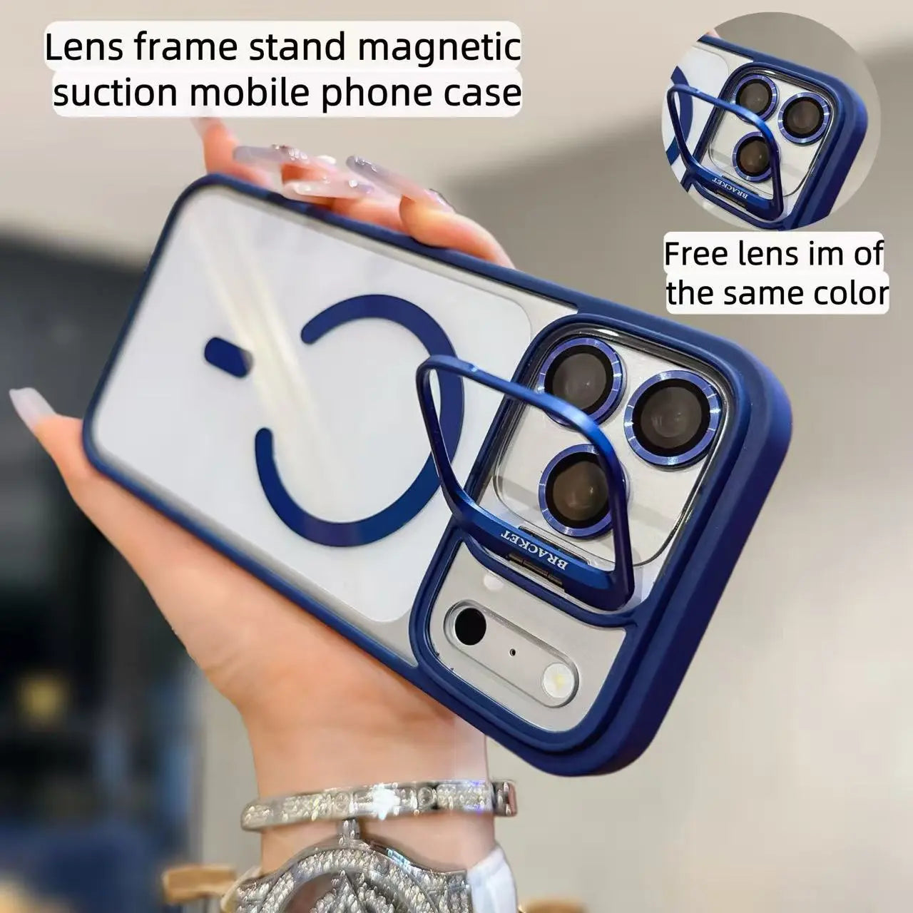 iPhone 17 Pro Max/16/15/13/12 Protective Case - Transparent Bracket, Military-Grade Shockproof and Wear-Resistant Design with Built-In Camera Holder