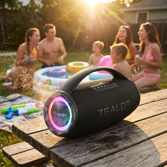 ZEALOT S97 High-Power 120W Outdoor Speaker, IPX6 Waterproof Wireless Speaker with RGB Lighting, Enhanced Deep Bass, and 16000mAh Power Bank - Ideal for Summer Pool Parties, Backyard BBQs, and Camping
