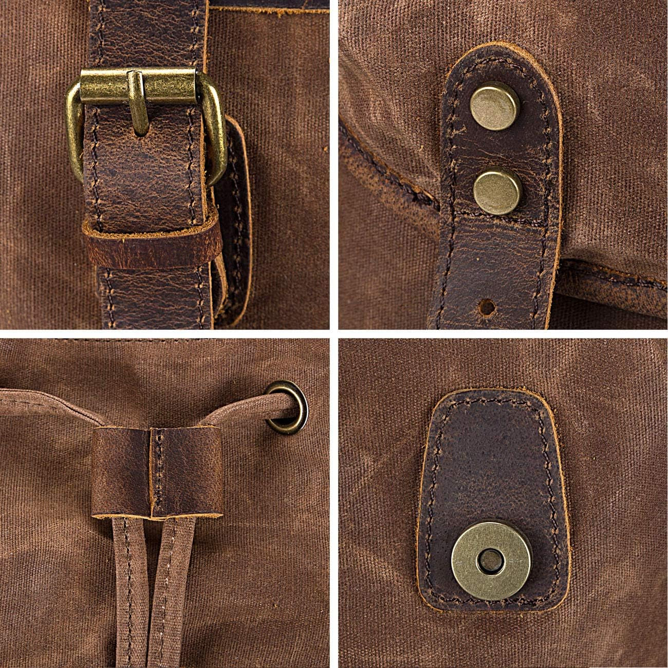 Men's Leather and Waxed Canvas Travel Backpack with Shoulder Strap
