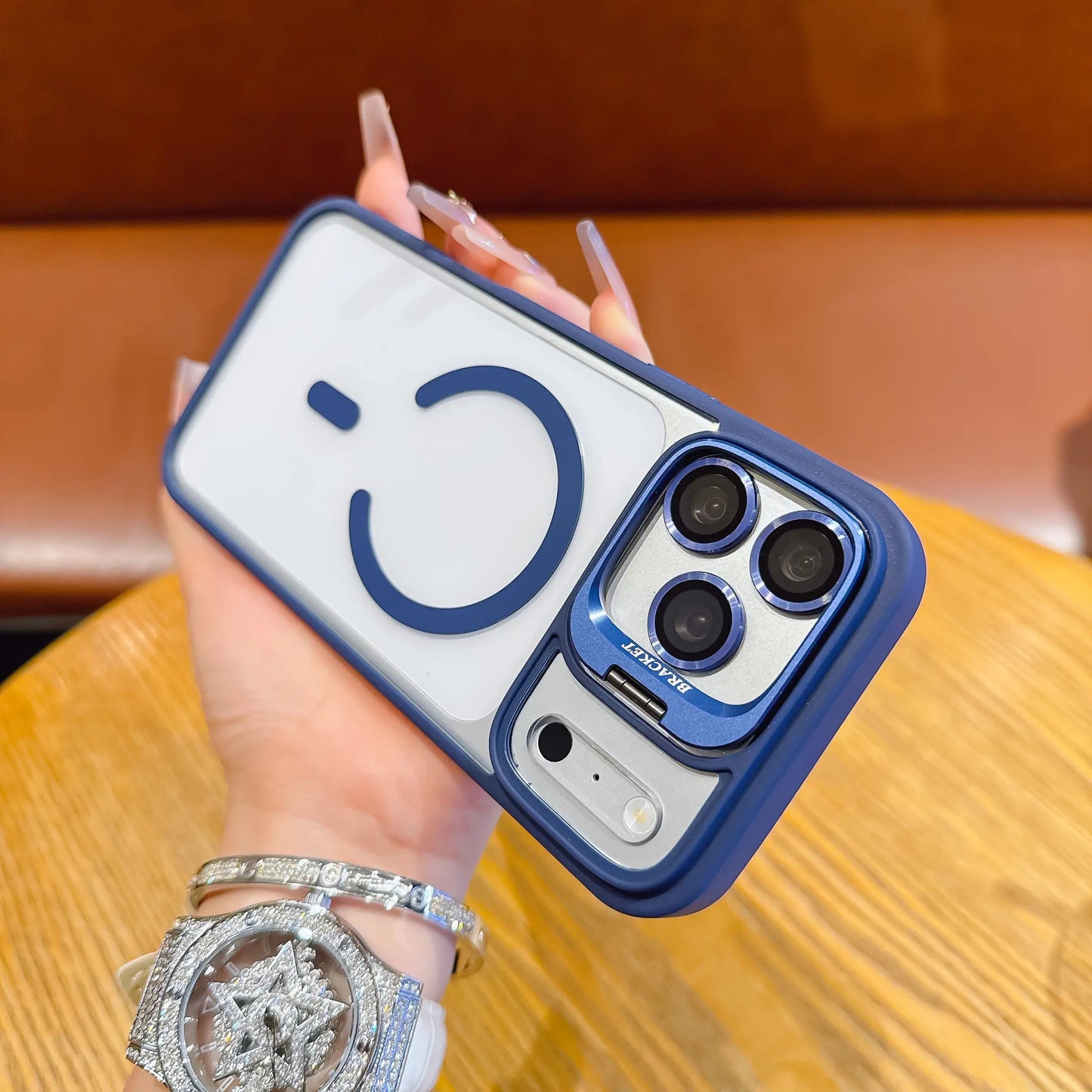 iPhone 17 Pro Max/16/15/13/12 Protective Case - Transparent Bracket, Military-Grade Shockproof and Wear-Resistant Design with Built-In Camera Holder