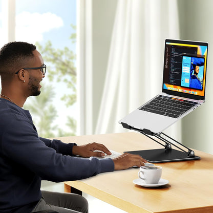 LS10 Ergonomic Adjustable Laptop Stand for Desk - Foldable and Portable Notebook Holder Compatible with 10-14" Laptops, Black