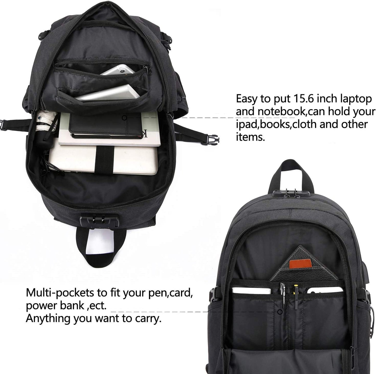 Anti-Theft Water-Resistant Laptop Backpack with USB Charging Port, Slim Design for 15.6 Inch Laptops, Ideal for Travel and Work