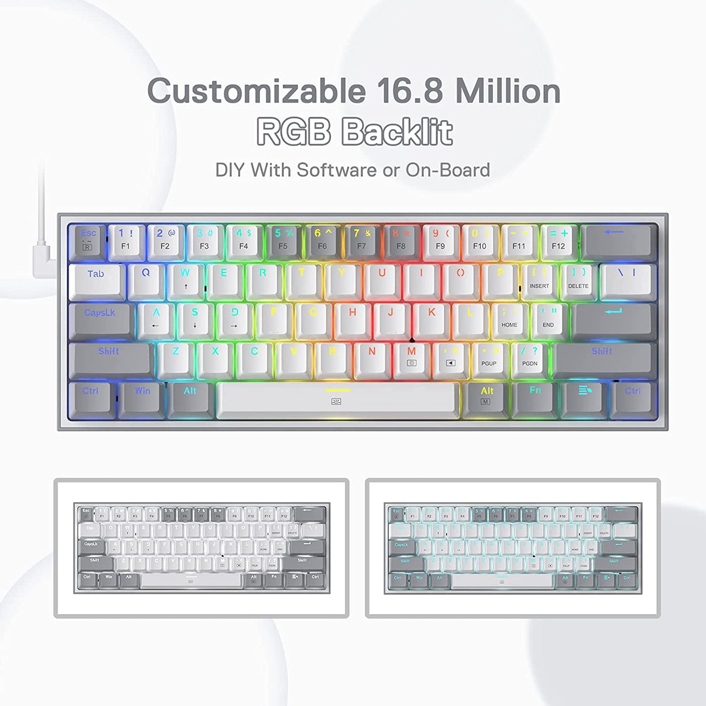 K617 Fizz 60% Wired RGB Mechanical Gaming Keyboard - 61 Keys Hot-Swap Compact Design with White and Grey Keycaps, Linear Red Switch, and Professional Driver/Software Support
