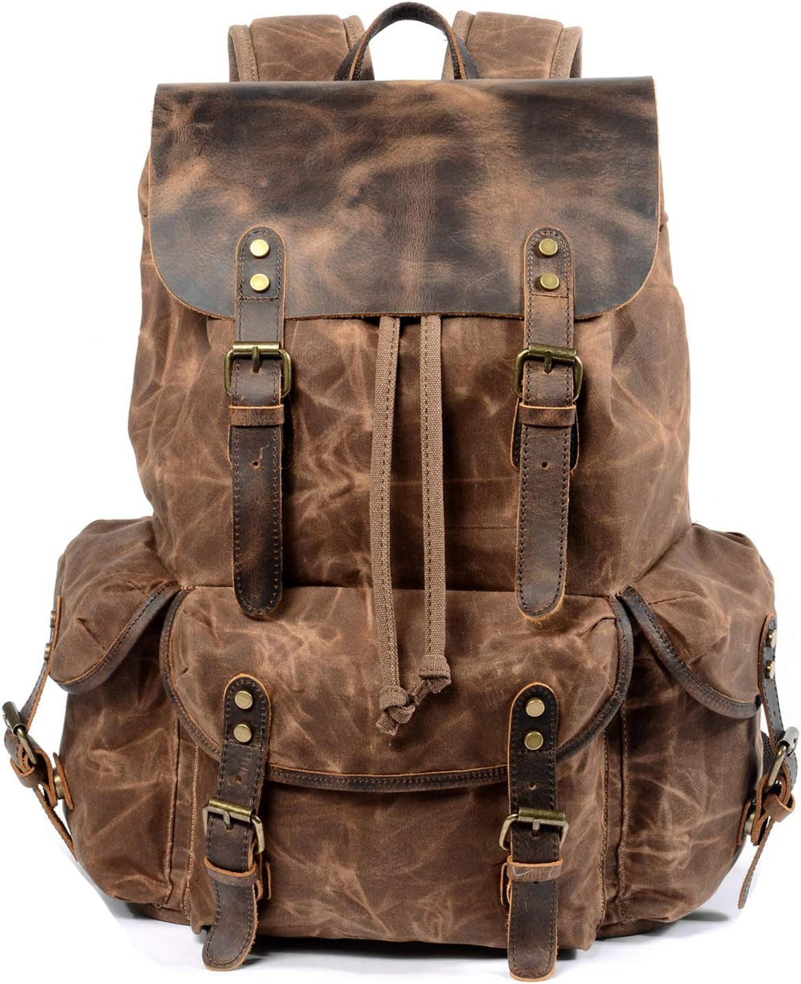 Men's Leather and Waxed Canvas Travel Backpack with Shoulder Strap