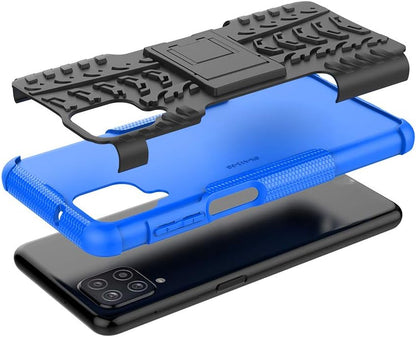 Samsung Galaxy A12 Rugged Dual Layer Protective Case with HD Screen Protector and Kickstand - Shockproof Design (Blue)