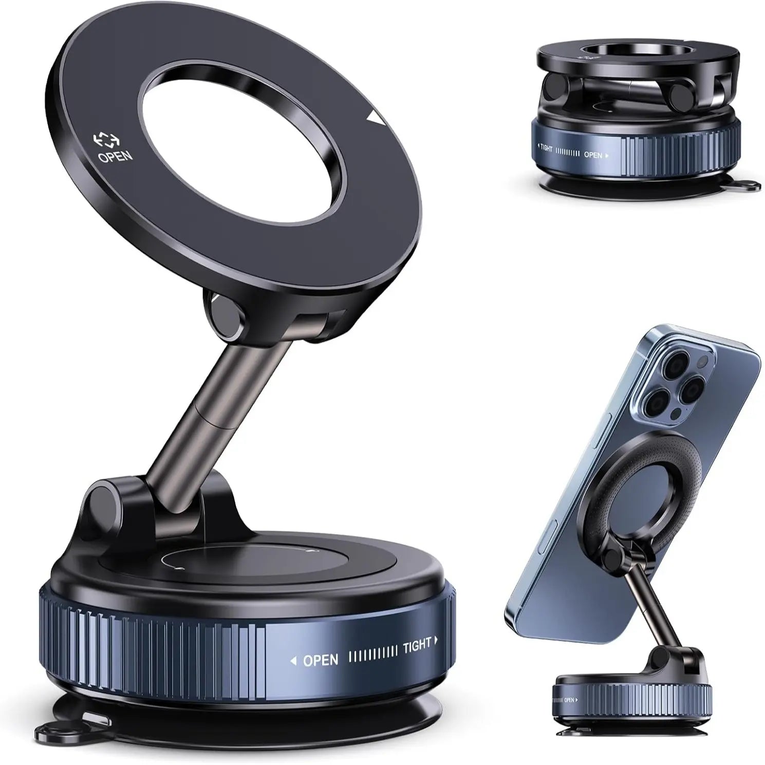 Vacuum Magnetic Suction Phone Holder, Foldable and Retractable Hands-Free Suction Cup Phone Mount for Car/Gym/Mirror/Smooth Surface, Compatible with Iphone Android and All Smartphones