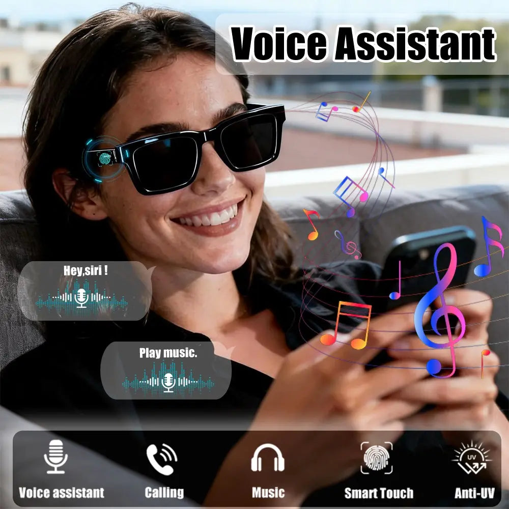 Premium Bluetooth Audio Smart Glasses with Touch and Voice Control, UV Protection, and Hands-Free Calling - Ideal for Driving, Hiking, and Business Use