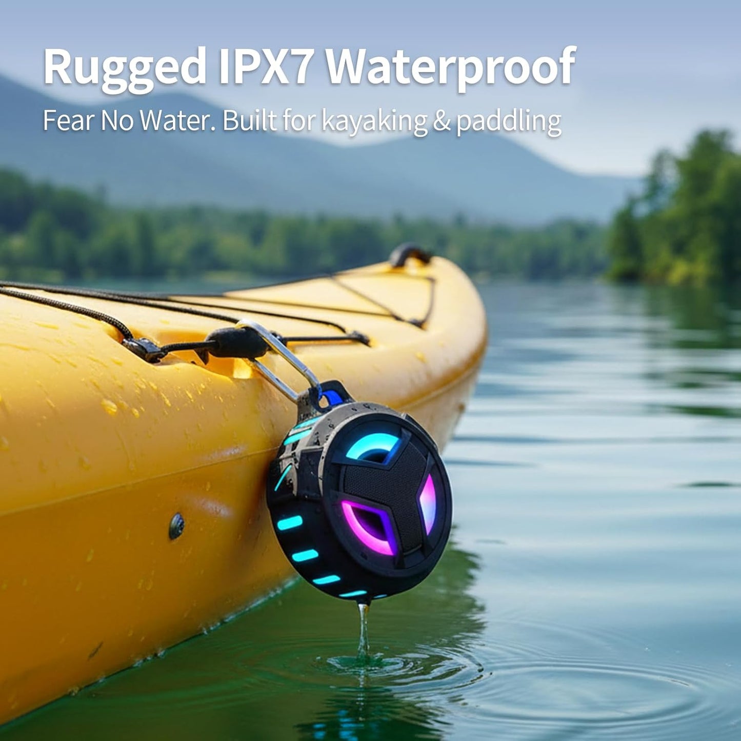 Bluetooth Shower Speaker - Portable IP67 Waterproof Wireless Speaker with LED Light, Floating Design, 2000mAh Battery, True Wireless Stereo for Kayaking and Beach Use - Black