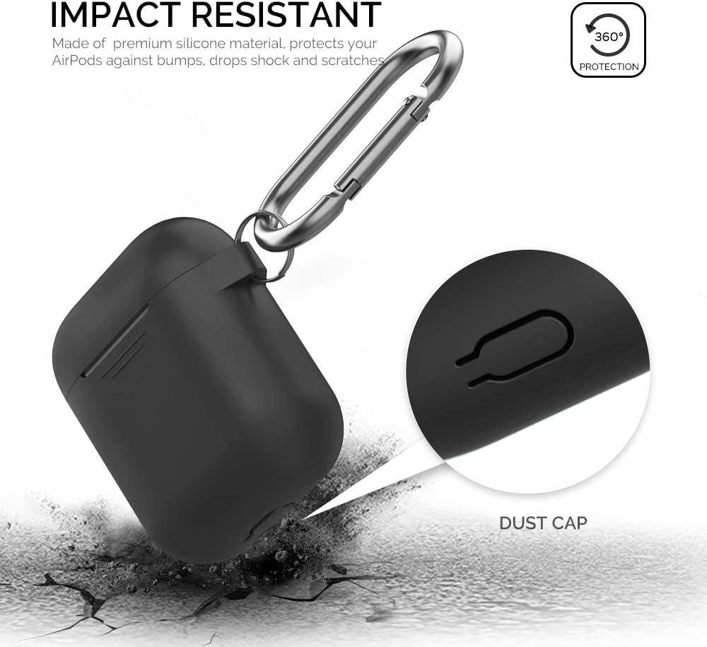 Premium Silicone Protective Case with Front LED Visibility for Apple AirPods 1 & 2 - Black