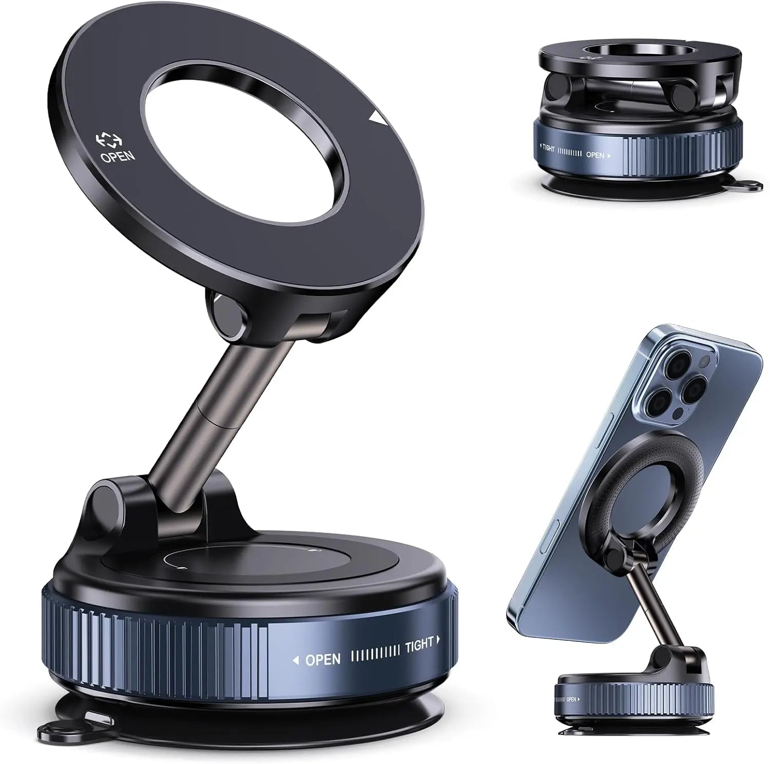 Vacuum Magnetic Suction Phone Holder, Foldable and Retractable Hands-Free Suction Cup Phone Mount for Car/Gym/Mirror/Smooth Surface, Compatible with Iphone Android and All Smartphones