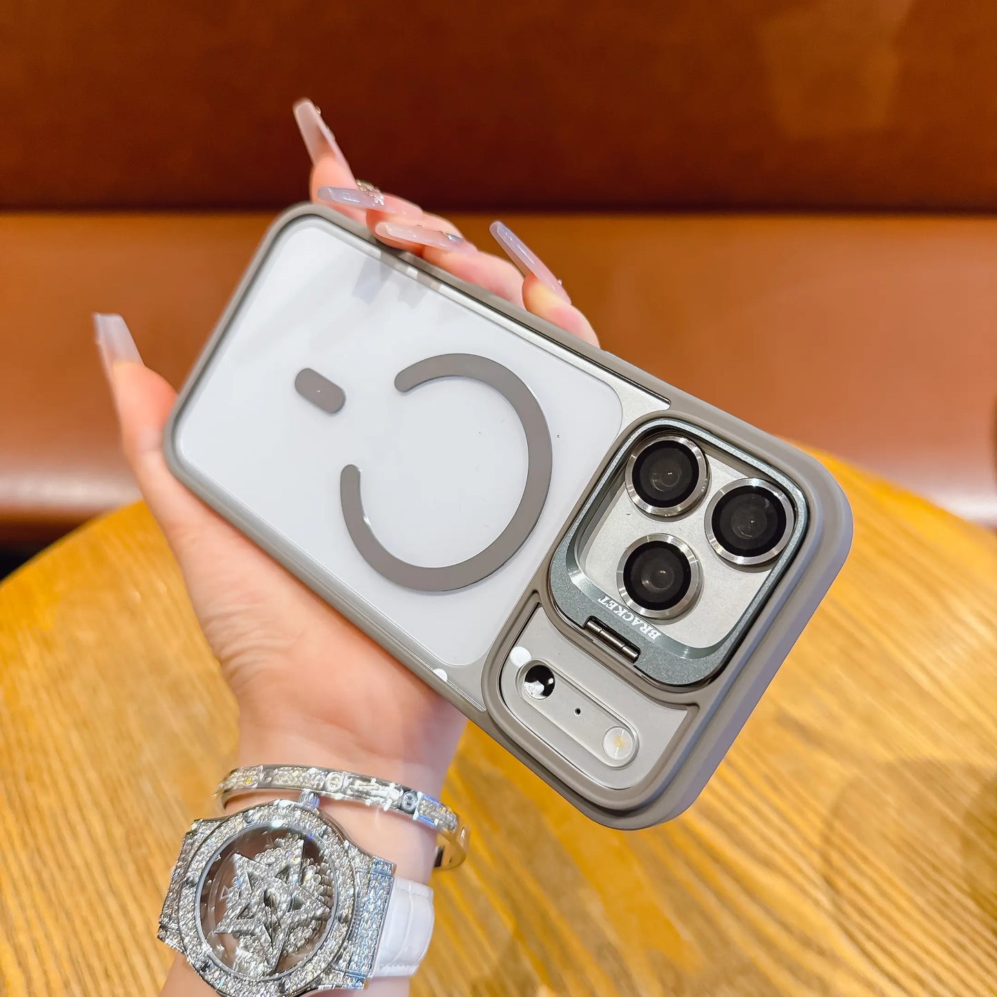 iPhone 17 Pro Max/16/15/13/12 Protective Case - Transparent Bracket, Military-Grade Shockproof and Wear-Resistant Design with Built-In Camera Holder