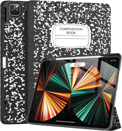 iPad Pro 12.9 Case (2021/2022, 5th/6th Generation) with Pencil Holder, Slim Lightweight Trifold Stand, Soft TPU Back Cover with Pencil Charging and Auto Sleep/Wake Function