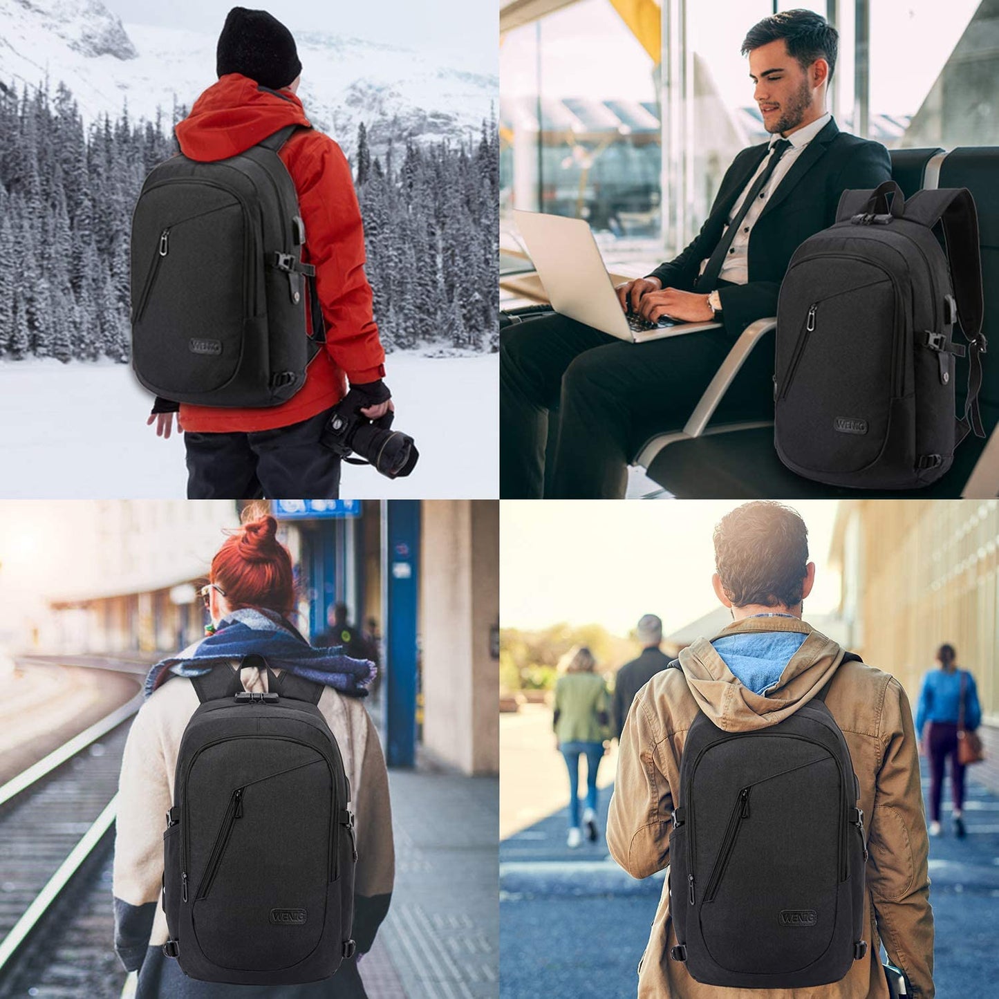 Anti-Theft Water-Resistant Laptop Backpack with USB Charging Port, Slim Design for 15.6 Inch Laptops, Ideal for Travel and Work