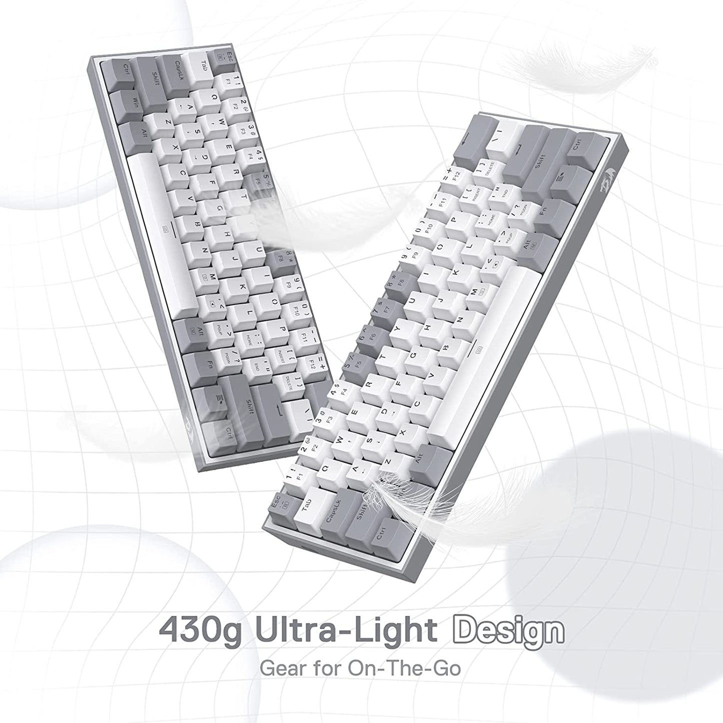 K617 Fizz 60% Wired RGB Mechanical Gaming Keyboard - 61 Keys Hot-Swap Compact Design with White and Grey Keycaps, Linear Red Switch, and Professional Driver/Software Support