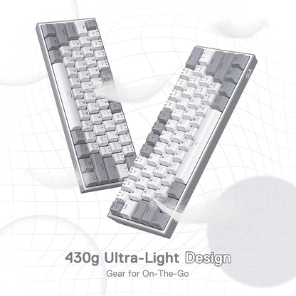 K617 Fizz 60% Wired RGB Mechanical Gaming Keyboard - 61 Keys Hot-Swap Compact Design with White and Grey Keycaps, Linear Red Switch, and Professional Driver/Software Support