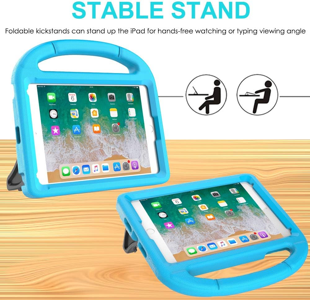 Durable Shockproof Kids Case for iPad Mini 5/4/3/2/1 (7.9") with Protective Handle, Bumper Stand, and Two Screen Protectors - Blue