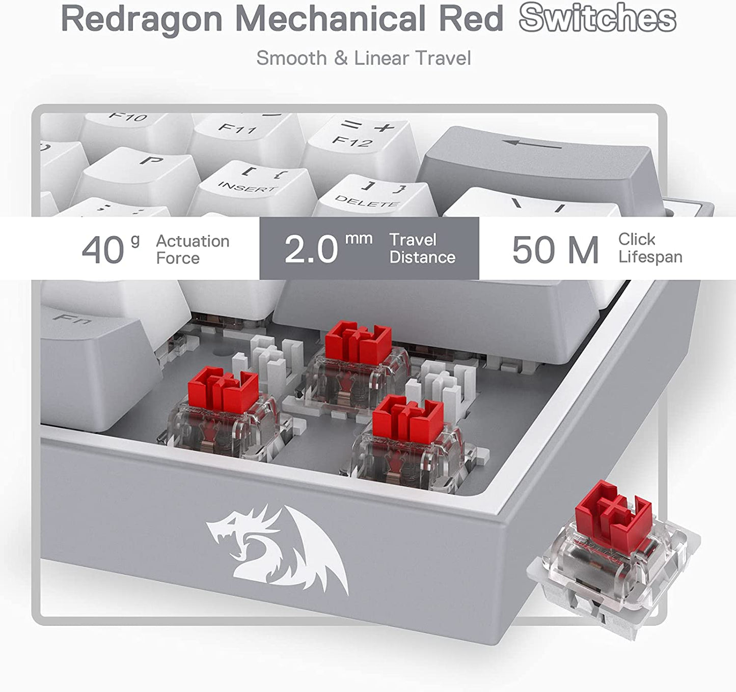 K617 Fizz 60% Wired RGB Mechanical Gaming Keyboard - 61 Keys Hot-Swap Compact Design with White and Grey Keycaps, Linear Red Switch, and Professional Driver/Software Support