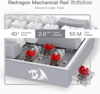 K617 Fizz 60% Wired RGB Mechanical Gaming Keyboard - 61 Keys Hot-Swap Compact Design with White and Grey Keycaps, Linear Red Switch, and Professional Driver/Software Support