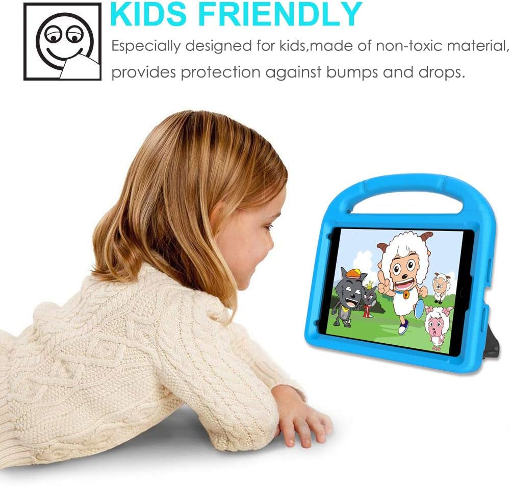 Durable Shockproof Kids Case for iPad Mini 5/4/3/2/1 (7.9") with Protective Handle, Bumper Stand, and Two Screen Protectors - Blue