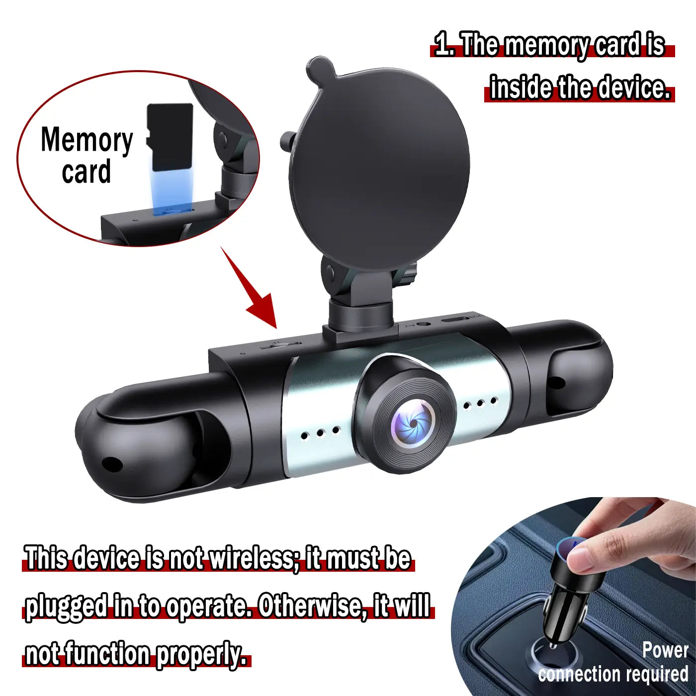 BCUOZ 4-Channel Dash Cam - 1080P Full HD Front + 720P Rear Coverage, Super Night Vision, G-Sensor, Includes Free 64GB Memory Card, 24H Parking Mode, Non-Wireless
