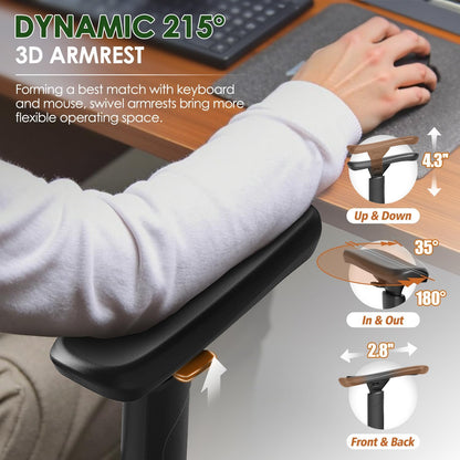 Ergonomic Mesh Office Chair for Big and Tall Users with Lumbar Support, 3D Adjustable Armrests, 215° Rotation, Adjustable Headrest, and Comfortable Seat, Supports Up to 350 lbs, Ideal for Work and Gaming, Grey