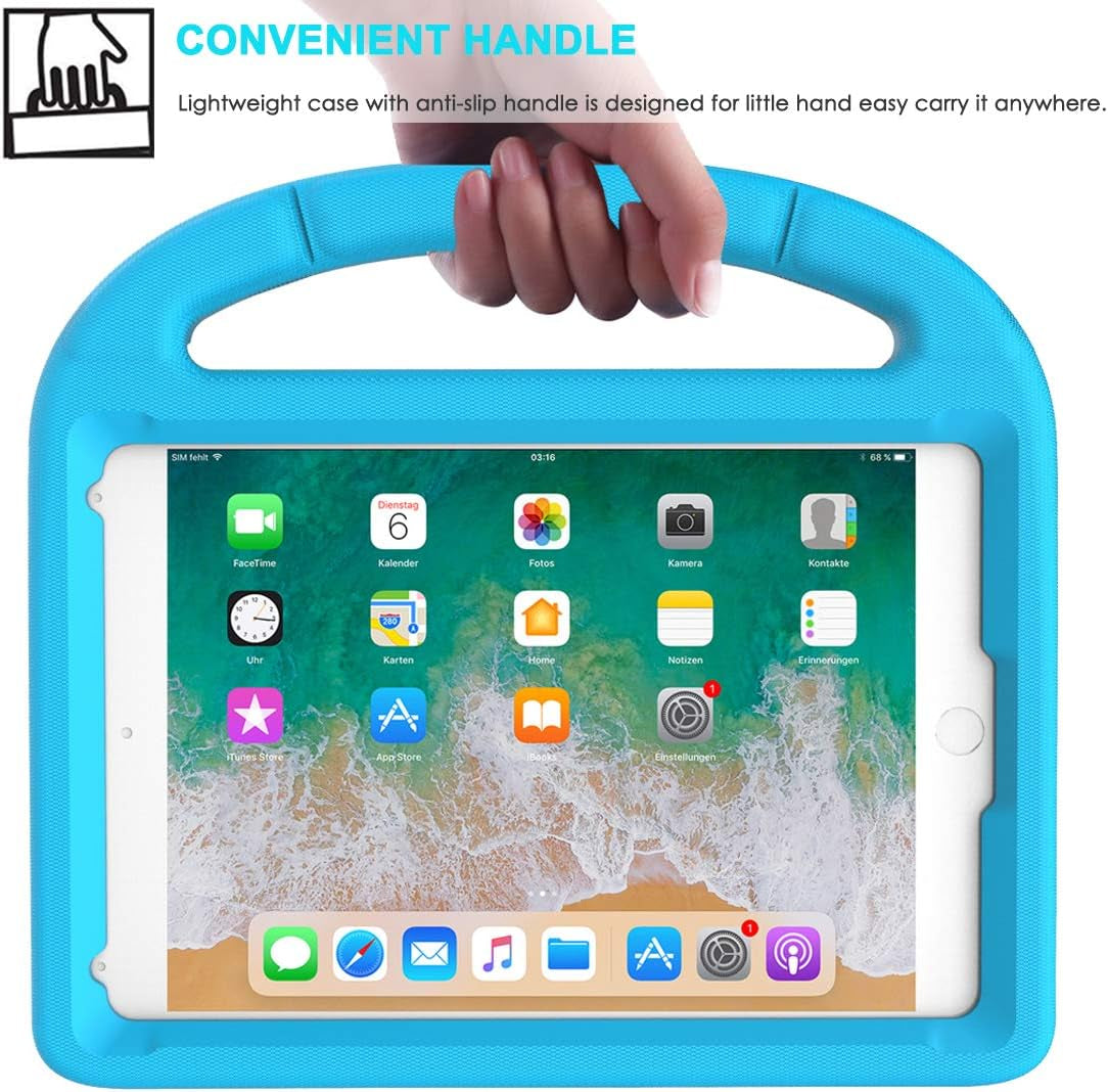 Durable Shockproof Kids Case for iPad Mini 5/4/3/2/1 (7.9") with Protective Handle, Bumper Stand, and Two Screen Protectors - Blue