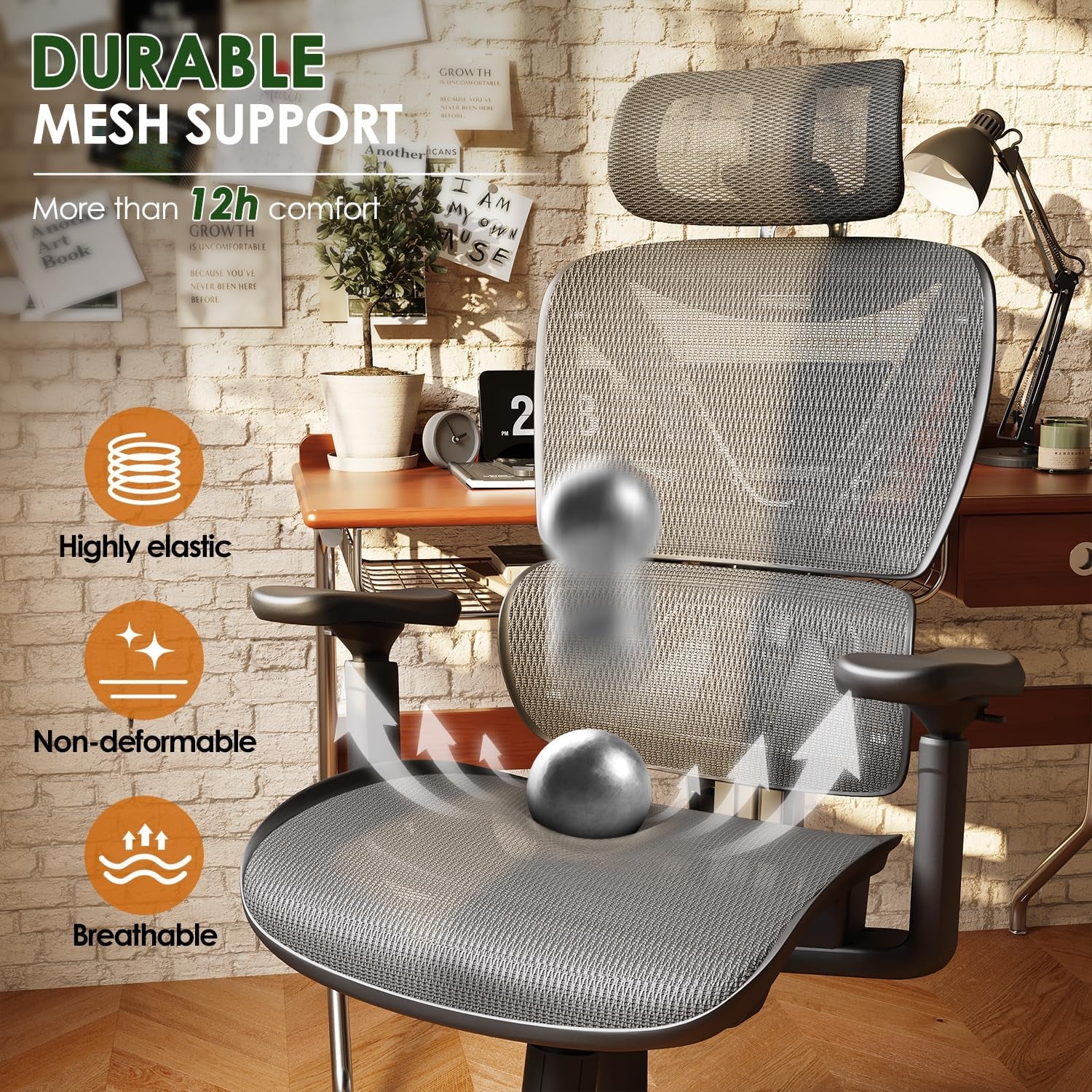 Ergonomic Mesh Office Chair for Big and Tall Users with Lumbar Support, 3D Adjustable Armrests, 215° Rotation, Adjustable Headrest, and Comfortable Seat, Supports Up to 350 lbs, Ideal for Work and Gaming, Grey