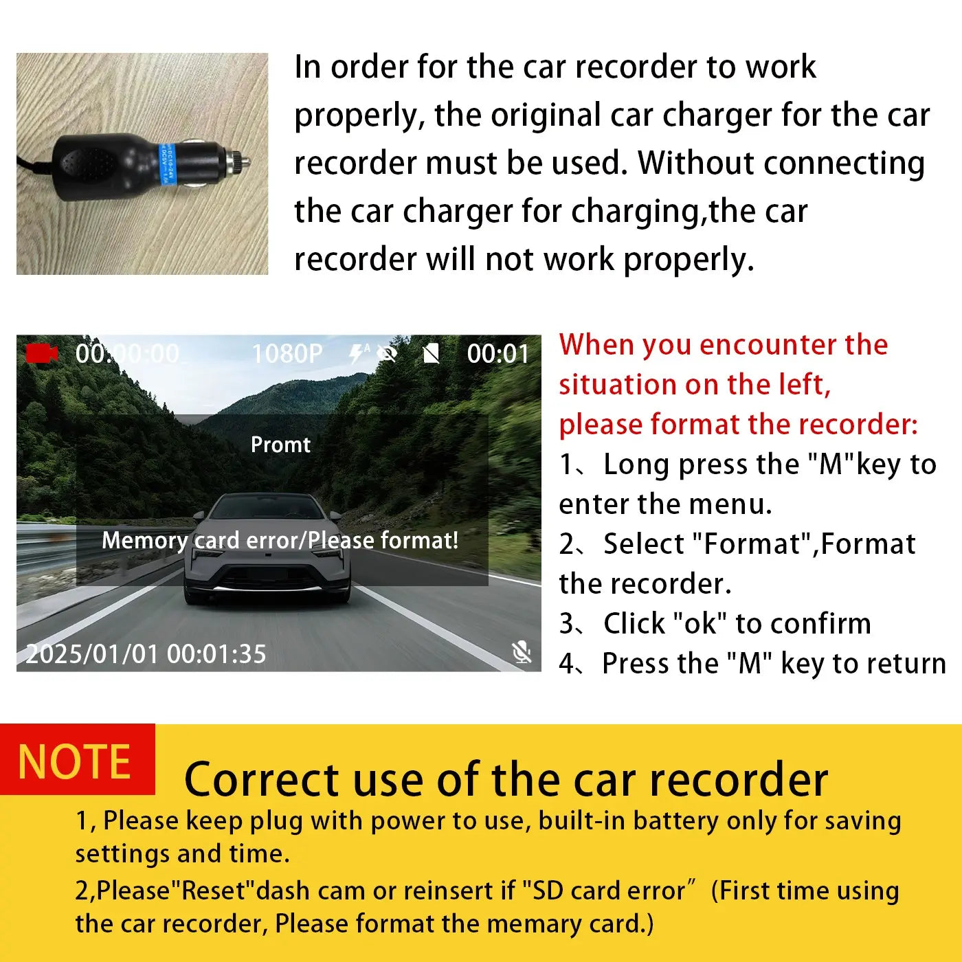 BCUOZ 4-Channel Dash Cam - 1080P Full HD Front + 720P Rear Coverage, Super Night Vision, G-Sensor, Includes Free 64GB Memory Card, 24H Parking Mode, Non-Wireless