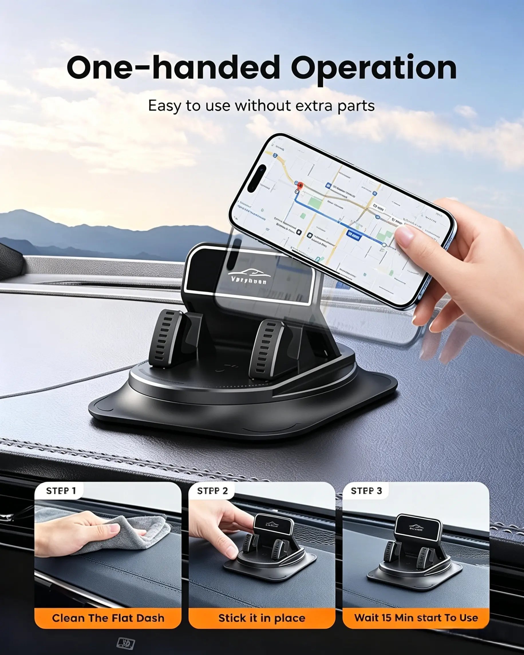 Universal 360-Degree Rotating Car Phone Mount - Dashboard Holder for All Smartphones