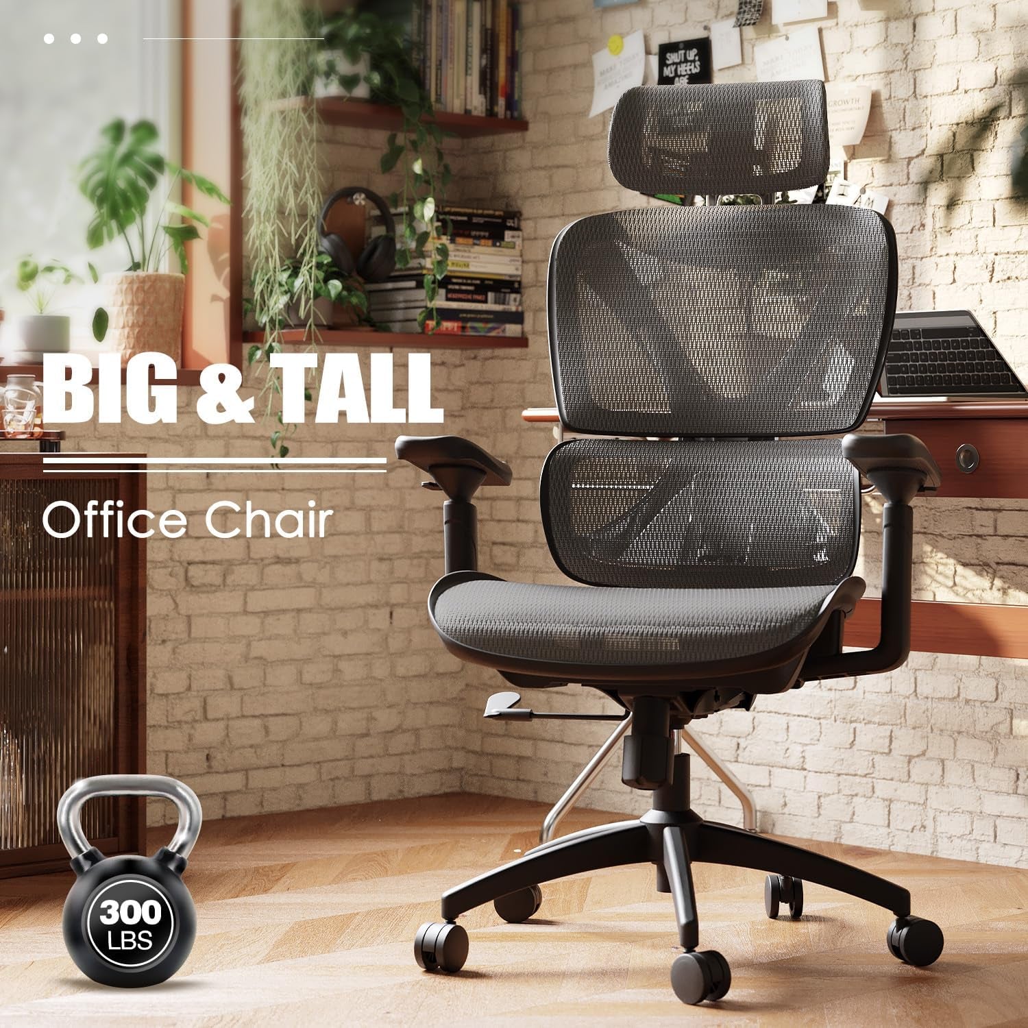 Ergonomic Mesh Office Chair for Big and Tall Users with Lumbar Support, 3D Adjustable Armrests, 215° Rotation, Adjustable Headrest, and Comfortable Seat, Supports Up to 350 lbs, Ideal for Work and Gaming, Grey