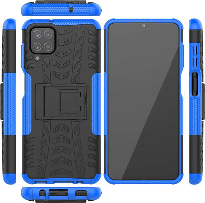 Samsung Galaxy A12 Rugged Dual Layer Protective Case with HD Screen Protector and Kickstand - Shockproof Design (Blue)