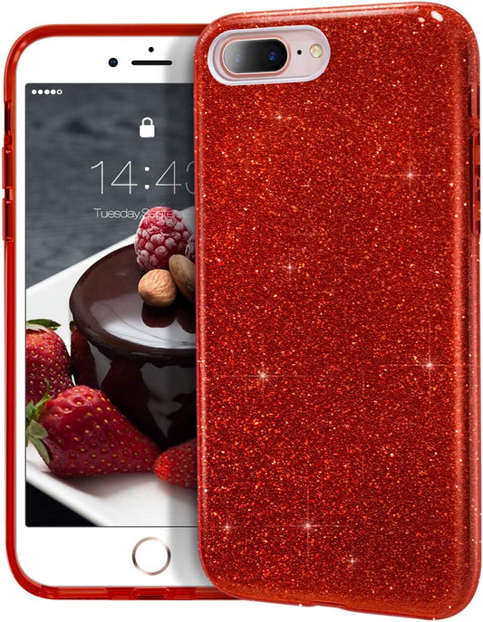 Iphone 8 Plus and 7 Plus Compatible Glitter Bling Protective Case for Women - Red Christmas Design
