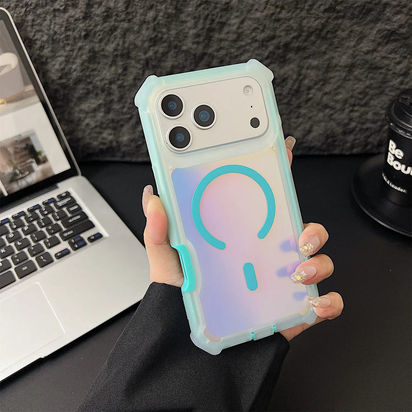 HOTSIAD Iridescent Laser Fluorescent Cute Phone Case [Magsafe Compatible] Shockproof Anti-Slip Anti-Scratch Drop Protection Case for Iphone 17 16 Pro Max 15 14 13 Pro Max