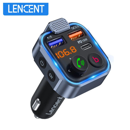 Wireless Bluetooth 5.0 FM Transmitter Car Kit with Type-C PD 20W and QC3.0 Fast USB MP3 Player