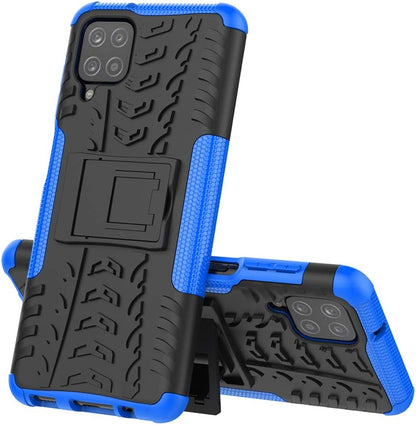 Samsung Galaxy A12 Rugged Dual Layer Protective Case with HD Screen Protector and Kickstand - Shockproof Design (Blue)