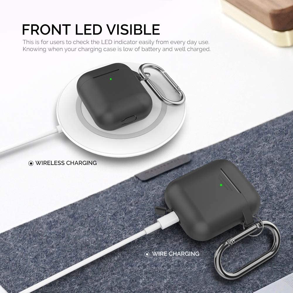 Premium Silicone Protective Case with Front LED Visibility for Apple AirPods 1 & 2 - Black