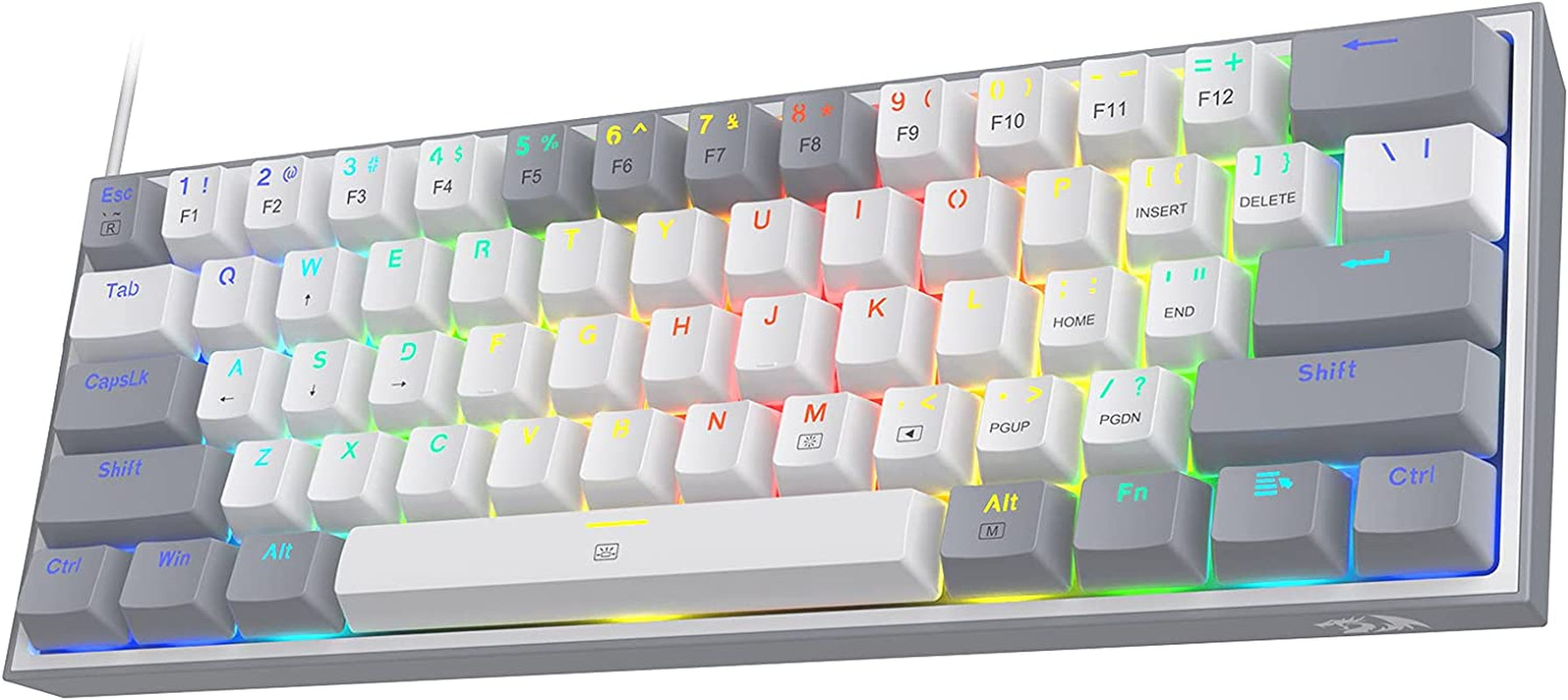 K617 Fizz 60% Wired RGB Mechanical Gaming Keyboard - 61 Keys Hot-Swap Compact Design with White and Grey Keycaps, Linear Red Switch, and Professional Driver/Software Support