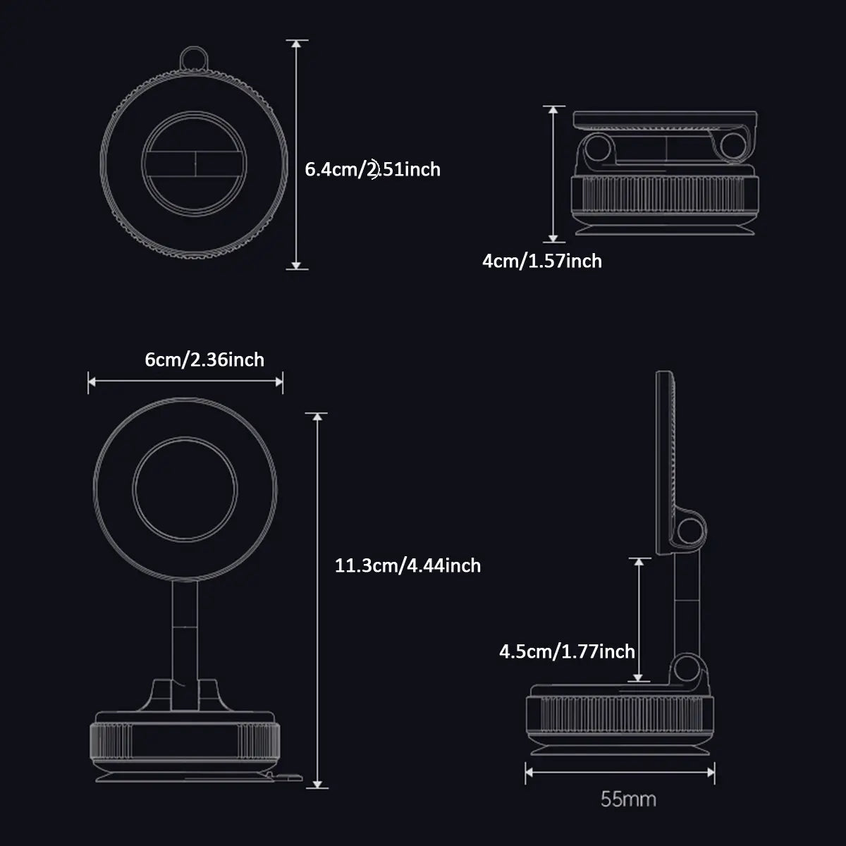 Vacuum Magnetic Suction Phone Holder, Foldable and Retractable Hands-Free Suction Cup Phone Mount for Car/Gym/Mirror/Smooth Surface, Compatible with Iphone Android and All Smartphones