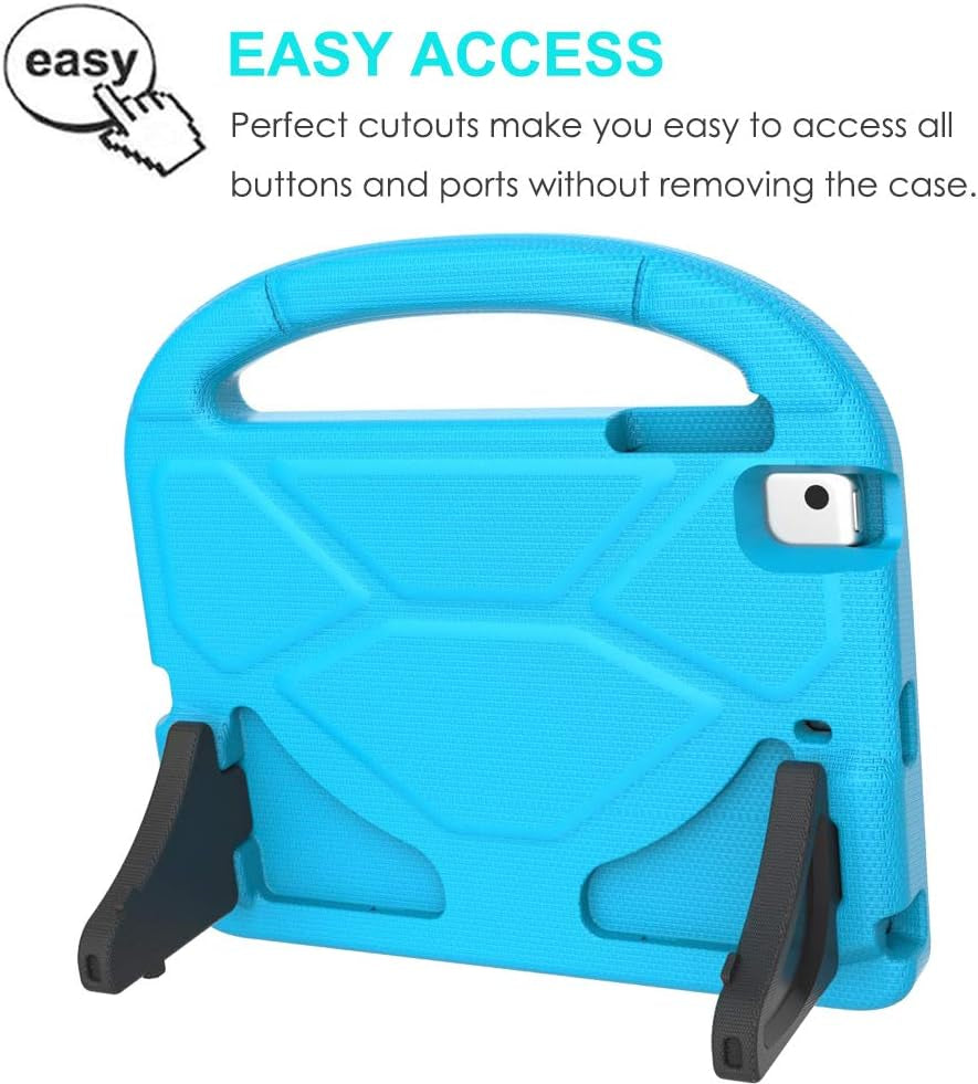 Durable Shockproof Kids Case for iPad Mini 5/4/3/2/1 (7.9") with Protective Handle, Bumper Stand, and Two Screen Protectors - Blue