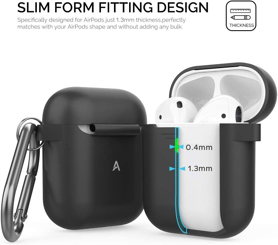 Premium Silicone Protective Case with Front LED Visibility for Apple AirPods 1 & 2 - Black